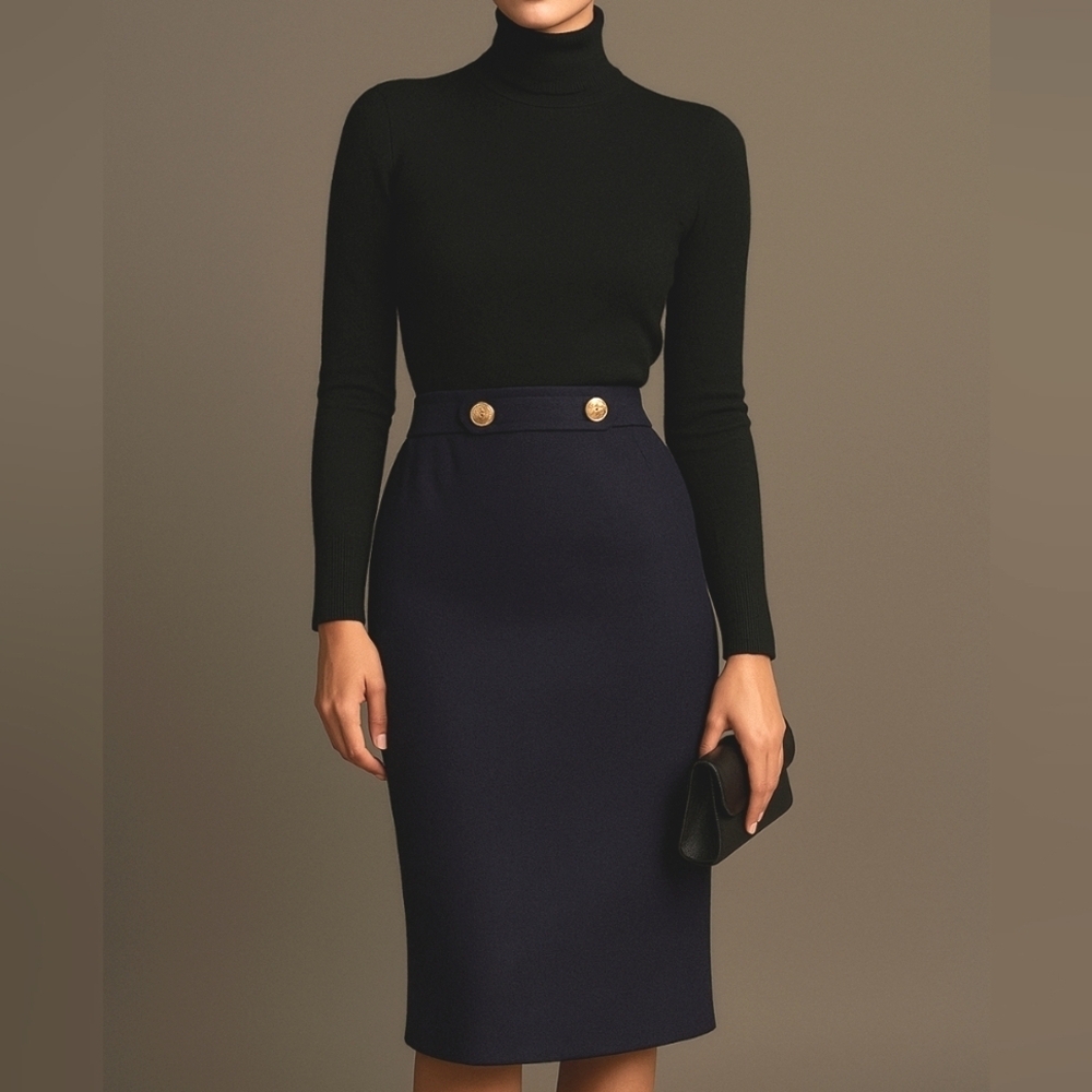 Celine Paris/ FROM ⭐️ HOLLYWOOD⭐️Vintage/midi skirt/wool/Gold buttons/ French 40